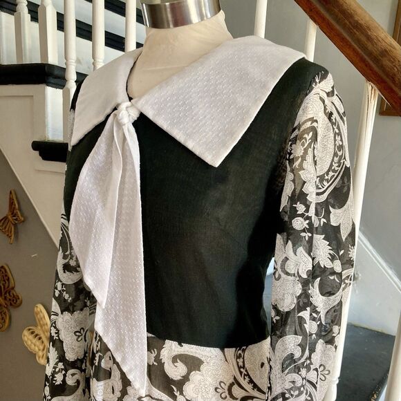 VOLUP 1970s Black And White Psychedelic Paisley Maxi Dress Hostess Pinup - Picture 5 of 15